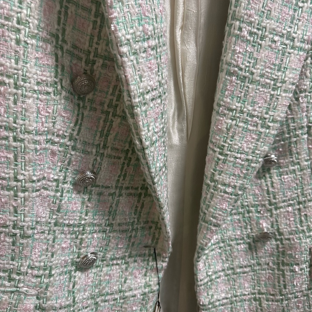 Zara Women's Mint Green Tweed Blazer - Picture 3 of 4